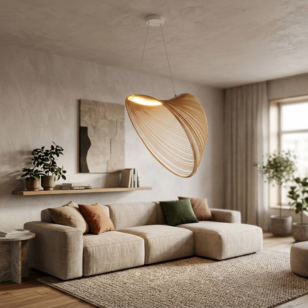 Lampara led colgante madera café