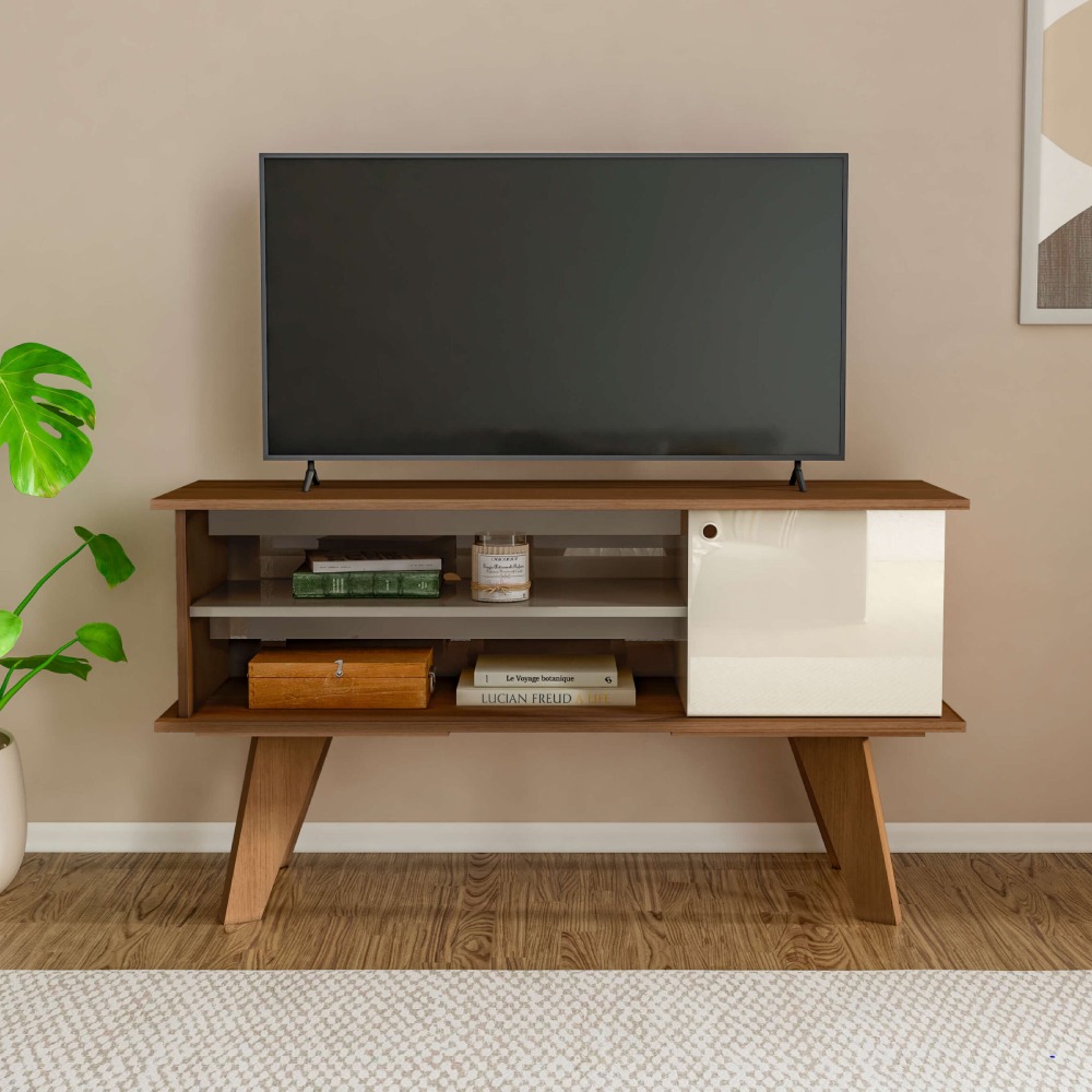 Mueble para tv de madera 120x65x40 cm frank cerezo cafe-blanco