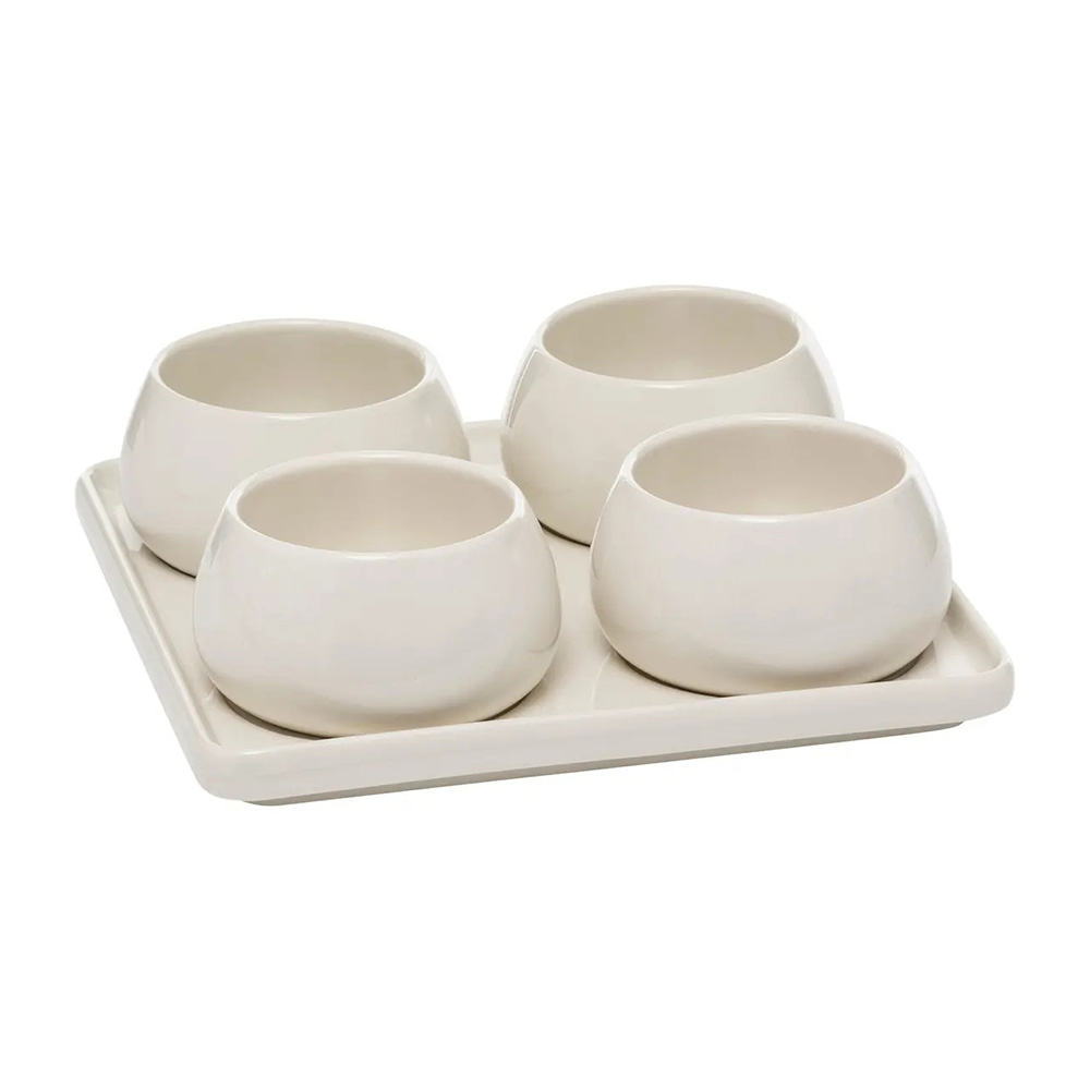 Plato para servir de cerámica blanco con base 5 unidades