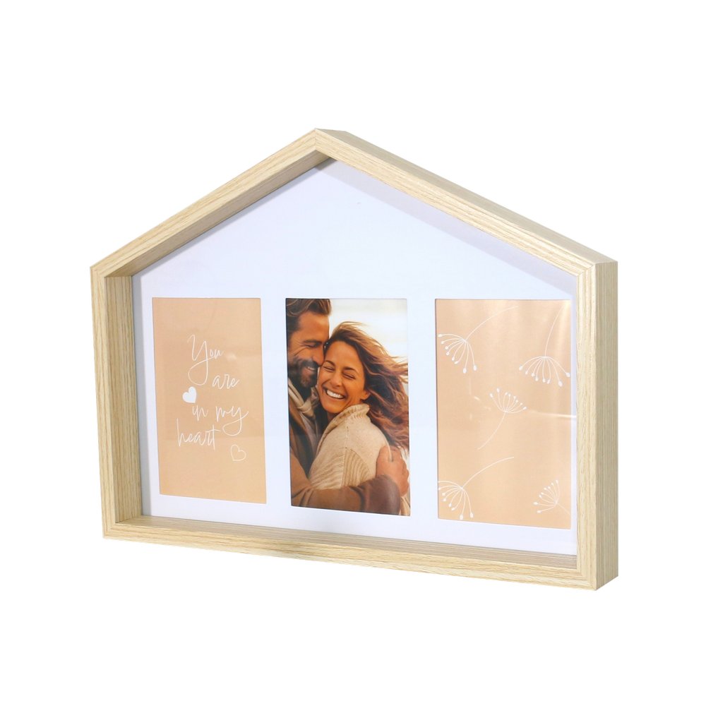 Marco para foto de madera en forma de casa beige