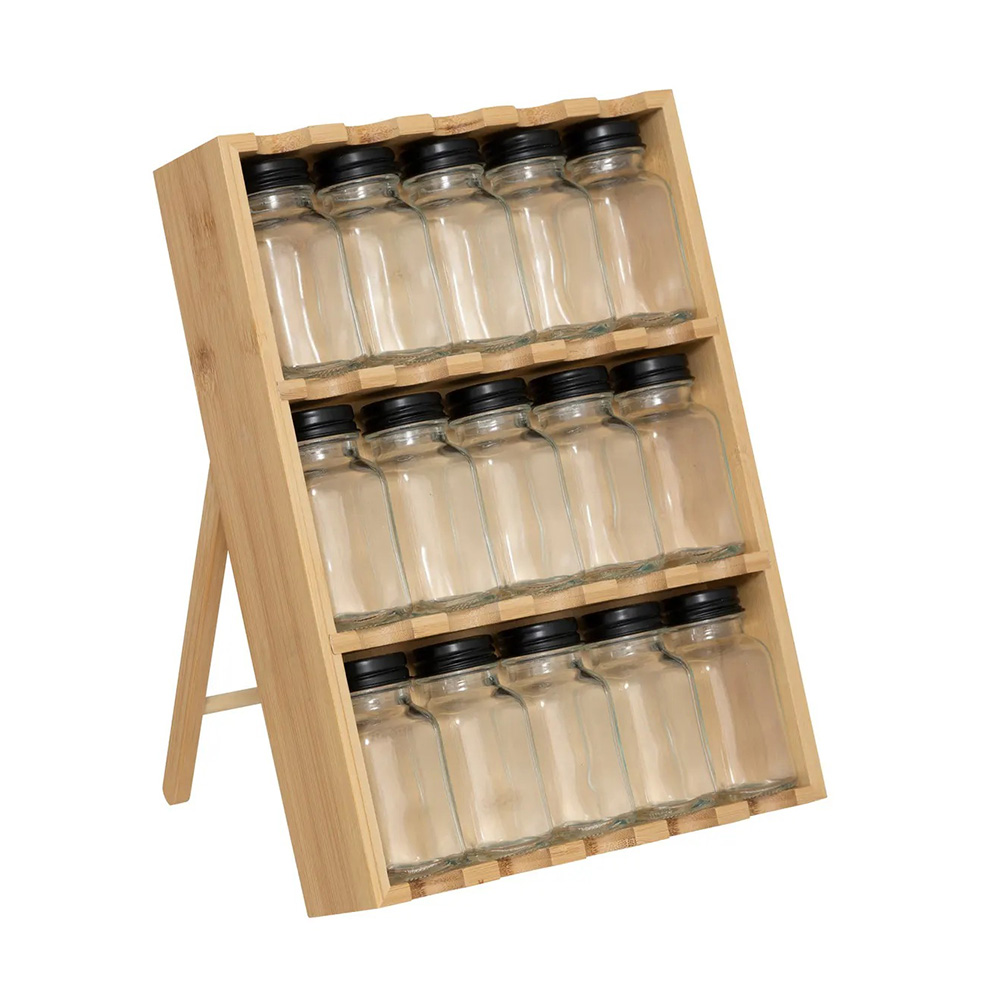 Especieros de vidrio con soporte de bambú 22.6 x 31.3 cm