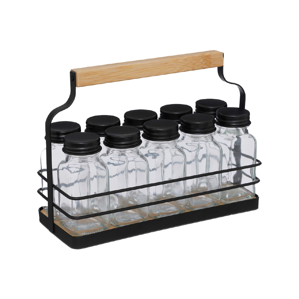 Especieros de vidrio con base de metal 16x21.5 cm 11 piezas