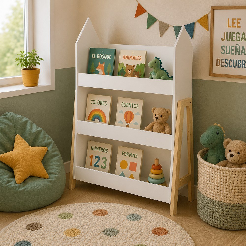 Librera infantil de madera 100x27x60 cm 3 niveles blanco