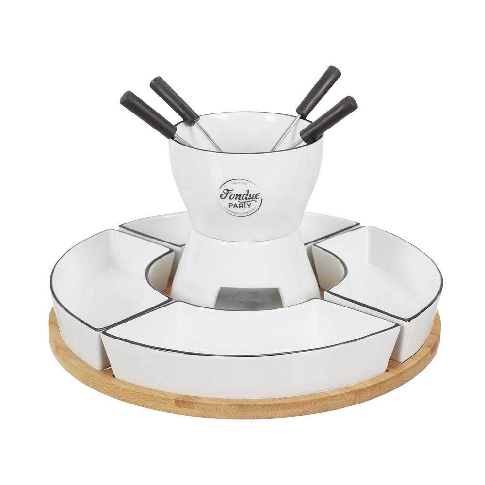 Fondue de vela con bandeja de madera 31 cm blanco 11 unidades