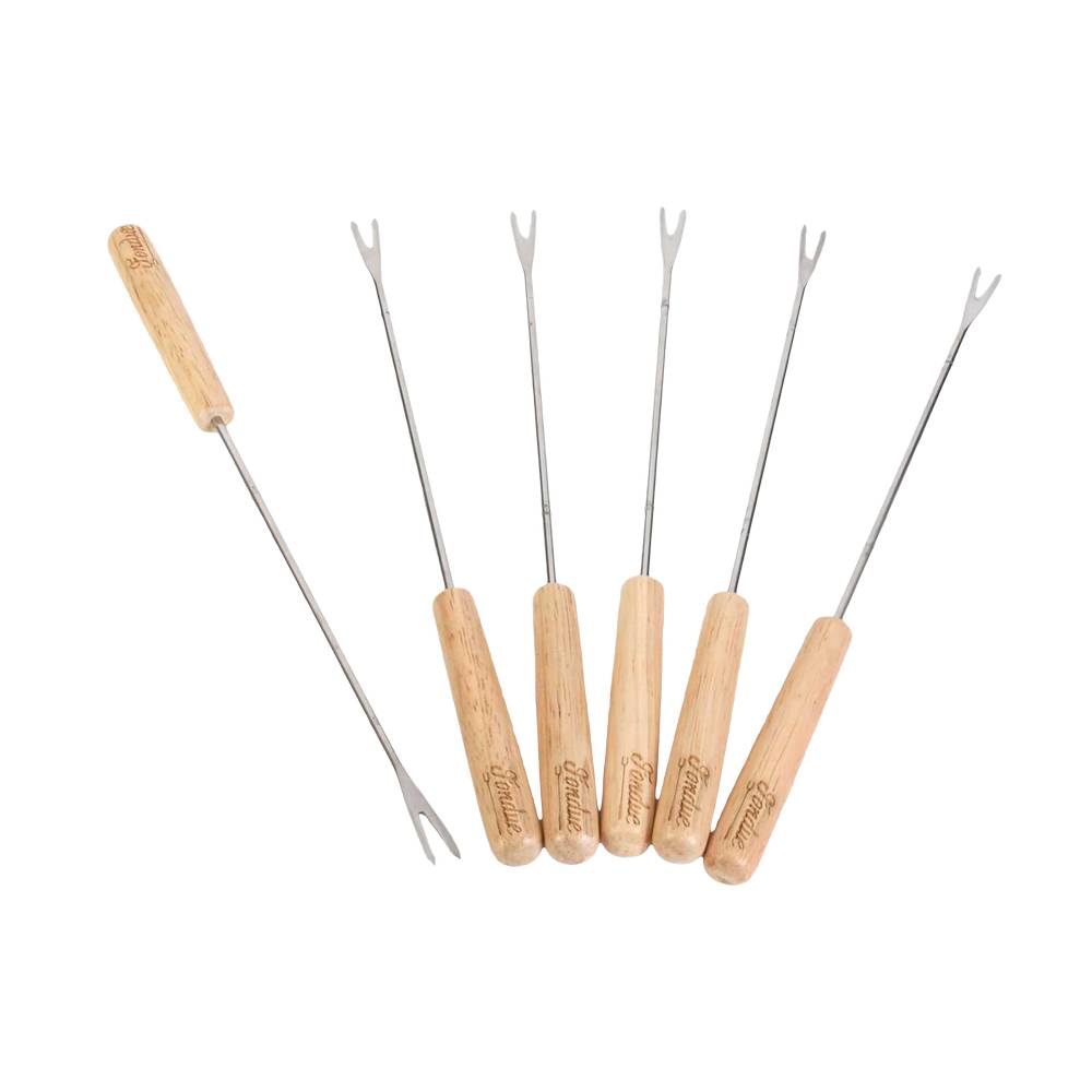 Pinchos para fondue de acero inoxidable/madera 23 cm 6 unidades