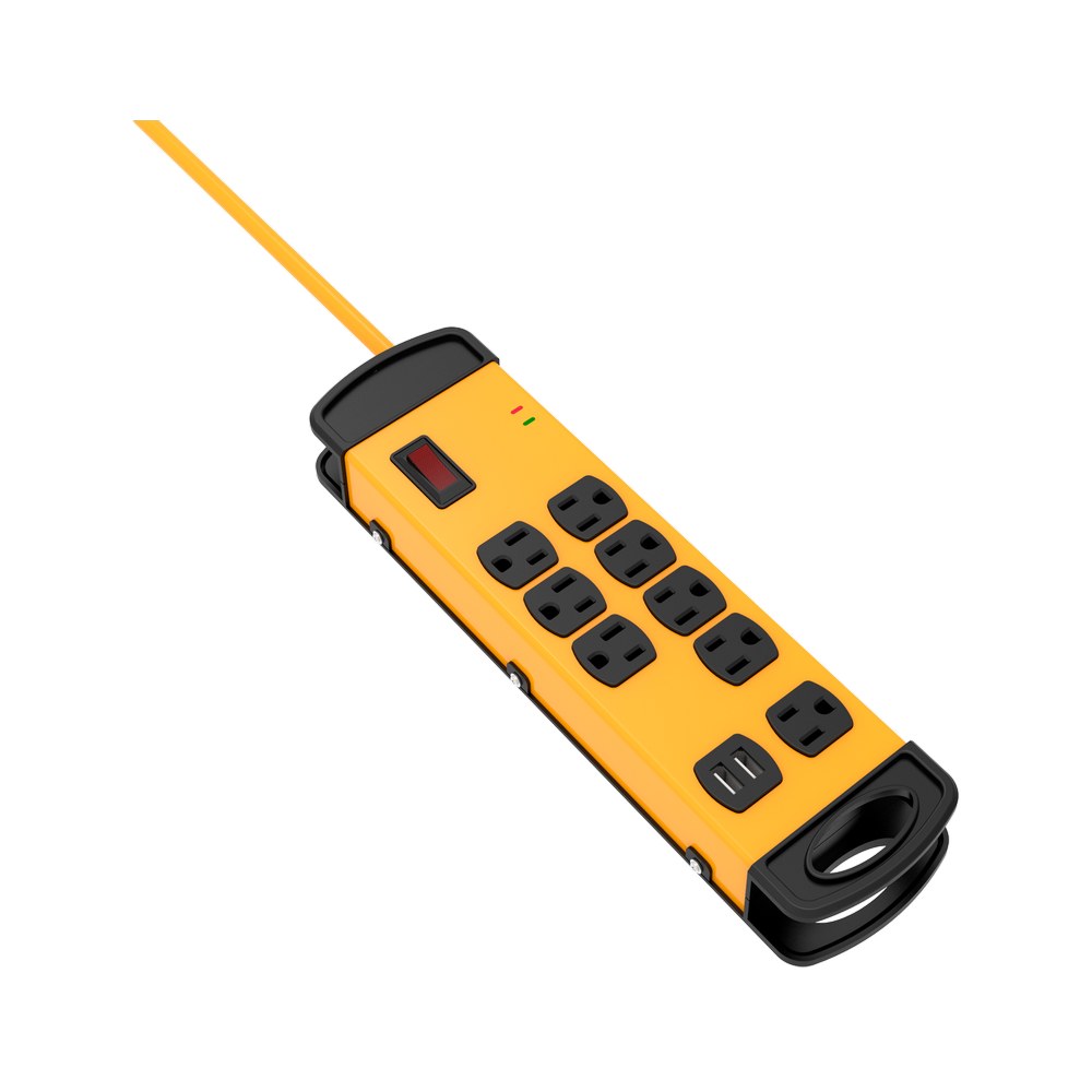 Regleta industrial 8 tomas 15a - 125v con 2 puertos usb 2.4a