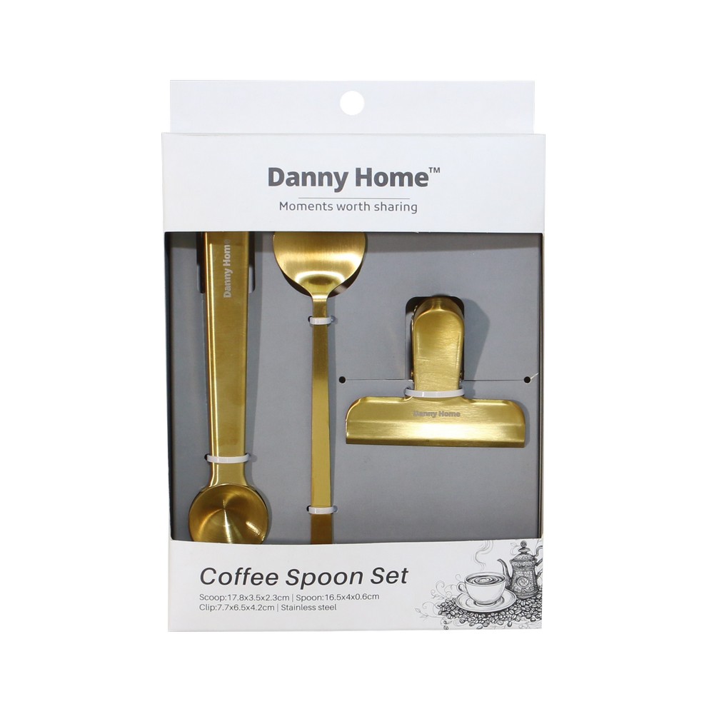 Cuchara y clip para café de acero inoxidable 17 cm 3 piezas