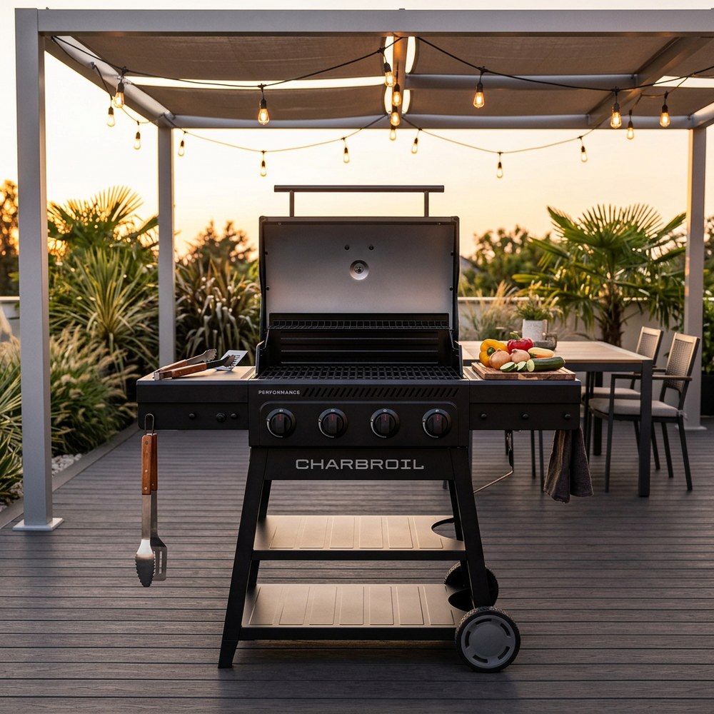 Parrilla a gas de 4 quemadores 55.7x115.9x132.9 cm negra