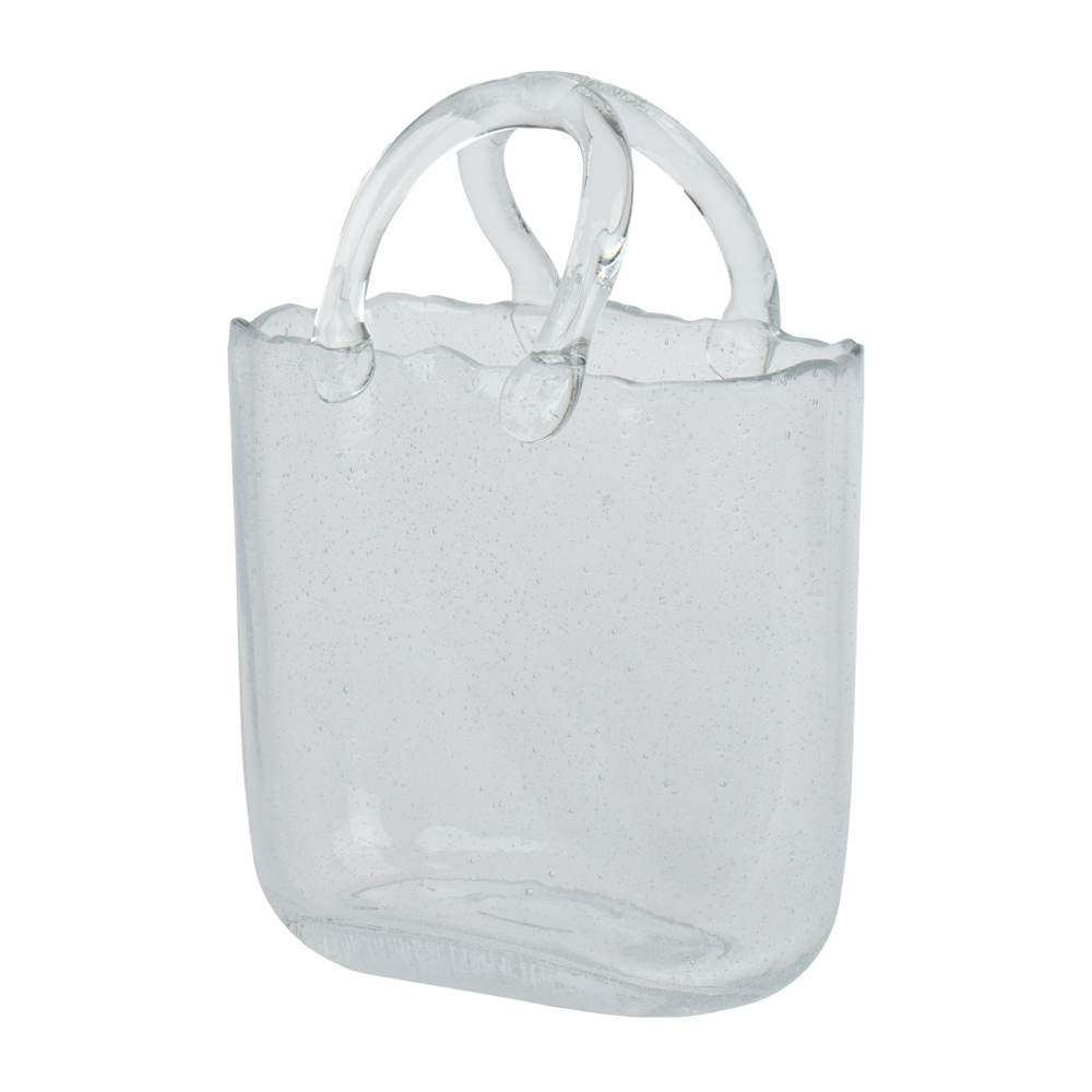 Florero decorativo de vidrio con forma de cartera 19x11.5x25.5 cm transparente