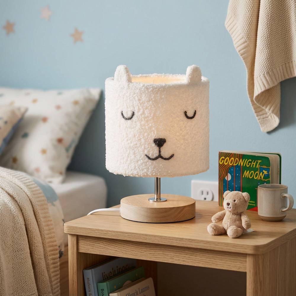 Lampara de mesa 22 cm oso terciopelo blanco