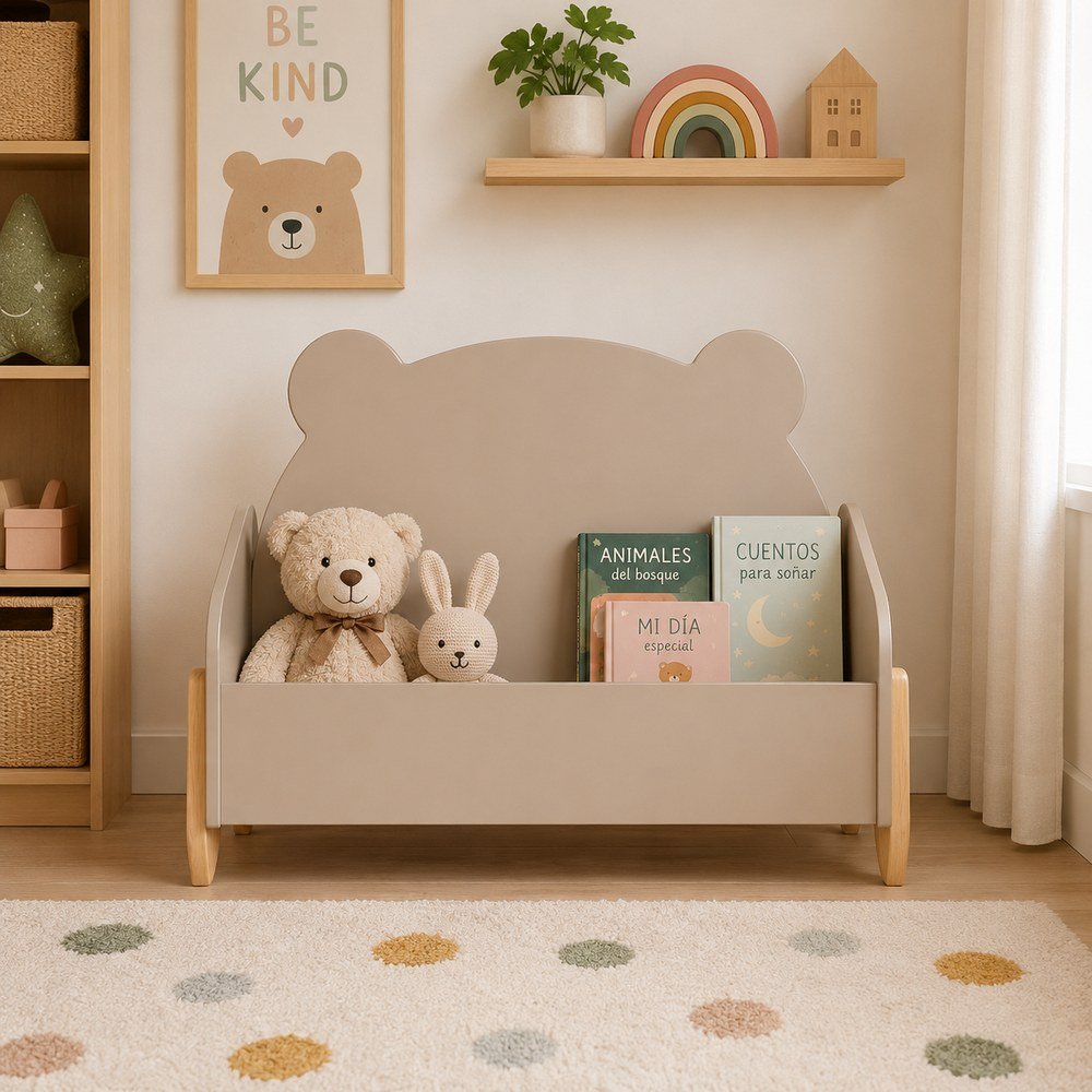 Baul organizador infantil de mdf 61x28.5x44.2 cm oso beige