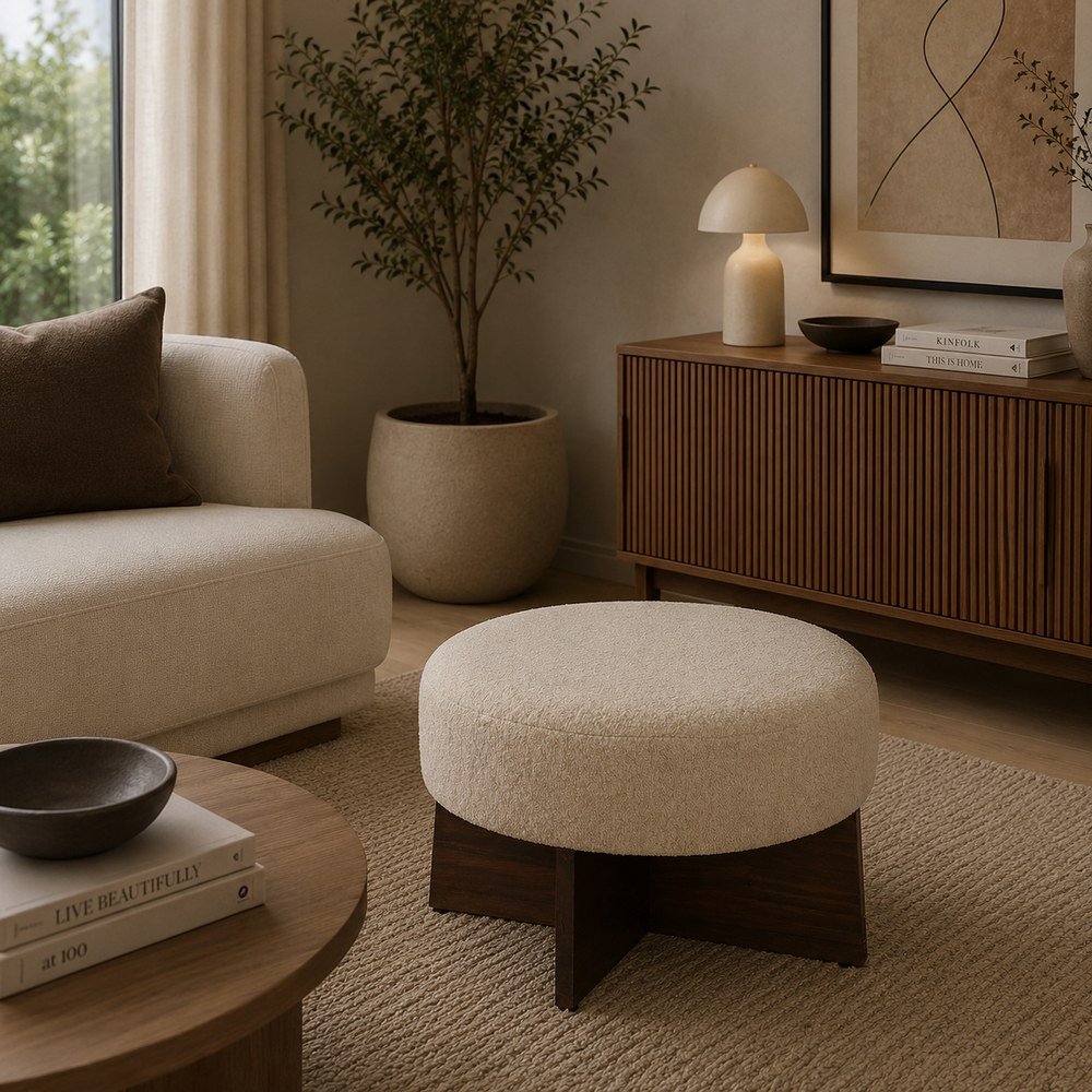Banco moderno de madera-poliester 50x30 cm kayan beige