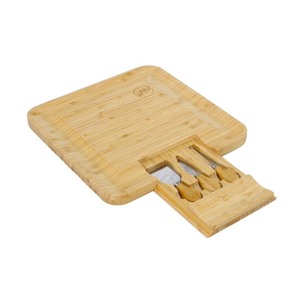 Tabla para queso con cuchillos de bambú - 4 unidades