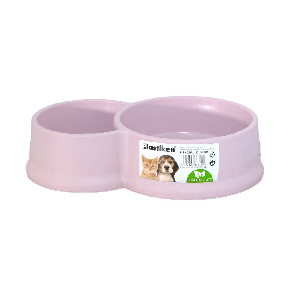 Plato para mascota de plastico 300/650 ml 2 espacios rosado