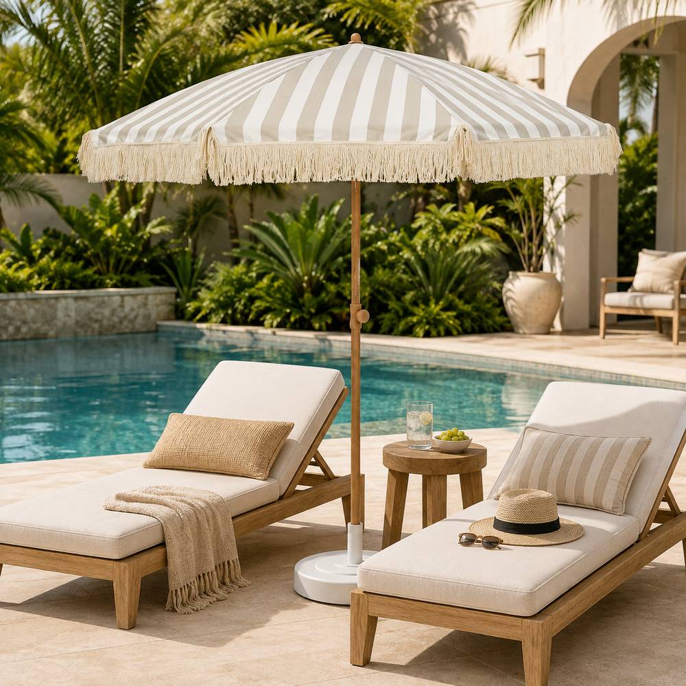 Sombrilla de jardin con rayas- aluminio y tela 200cm