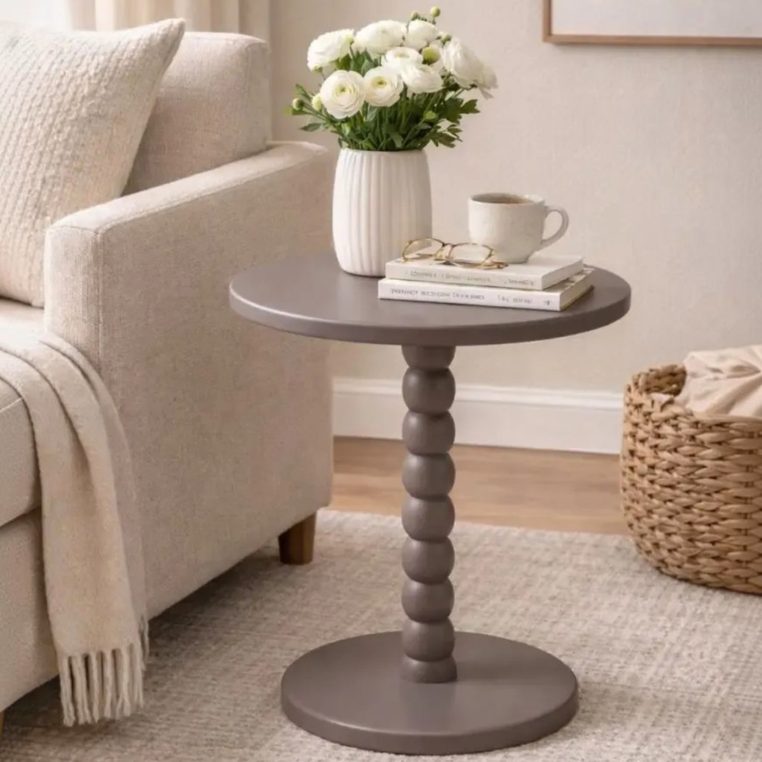 Mesa auxiliar decorativa-madera 35x40cm gris