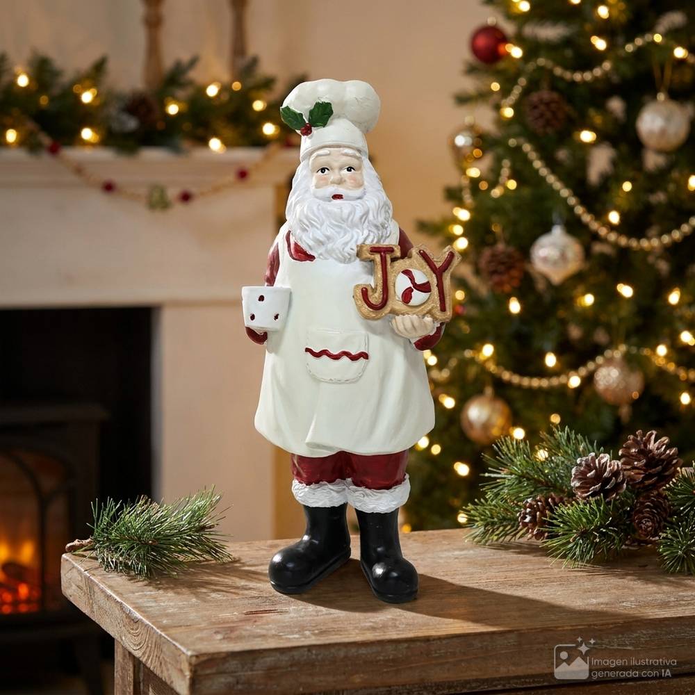 Adorno navideño de santa claus chef con tasita-resina 10x7x27cm