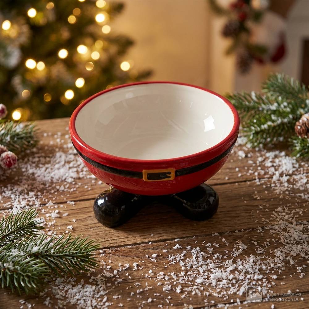 Plato navideño ondo con pies de santa claus 19.8x19.8x12.5cm rojo