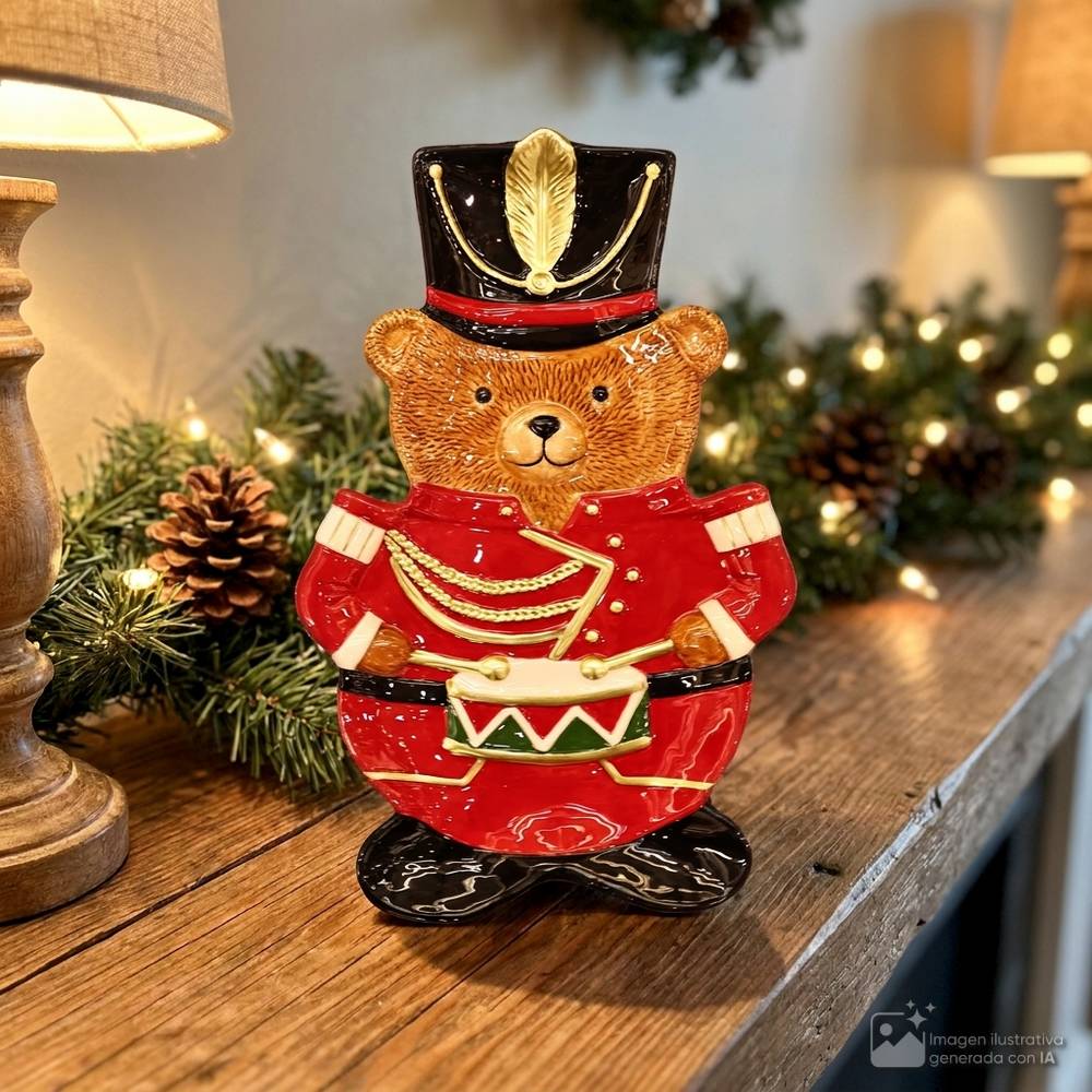 Plato decorativo navideño de oso 36.7x23x3.1cm