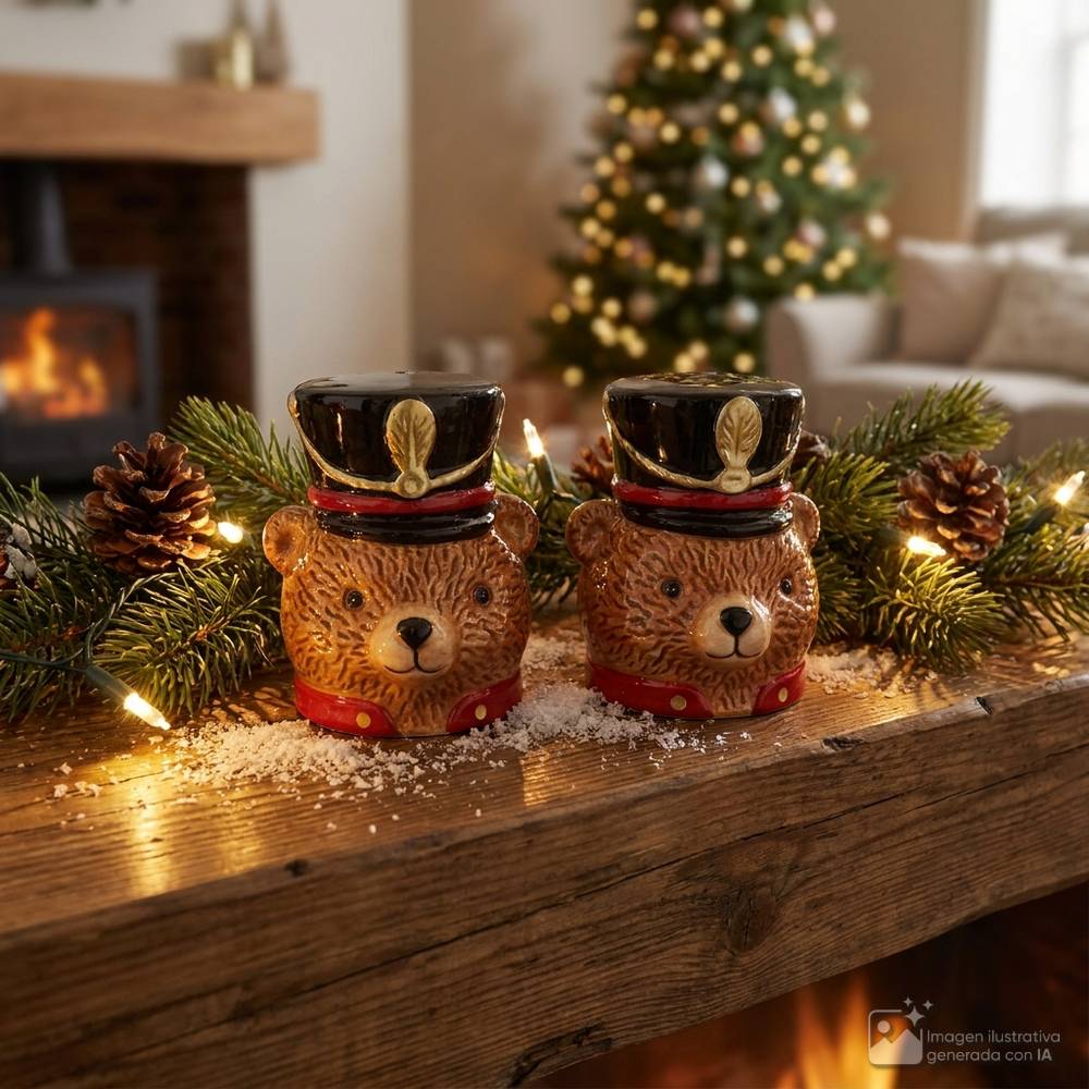 Depositos navideños para sal y pimienta de oso 6.5x6.5x7.7cm