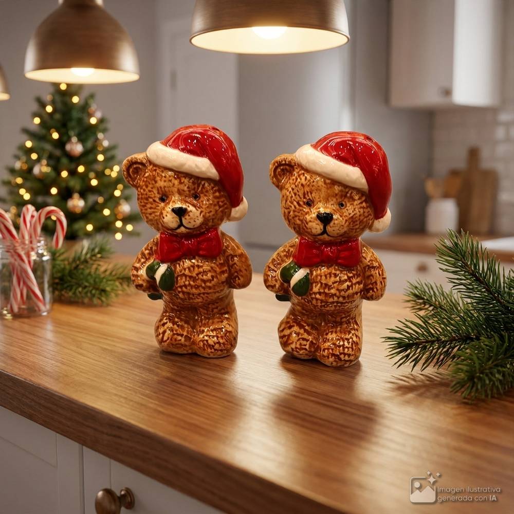 Depositos navideños para sal y pimienta de oso con gorro 4.5x3.6x8.5cm