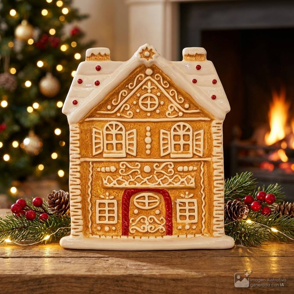 Plato decorativo navideño de casa 20.5x18x3cm café