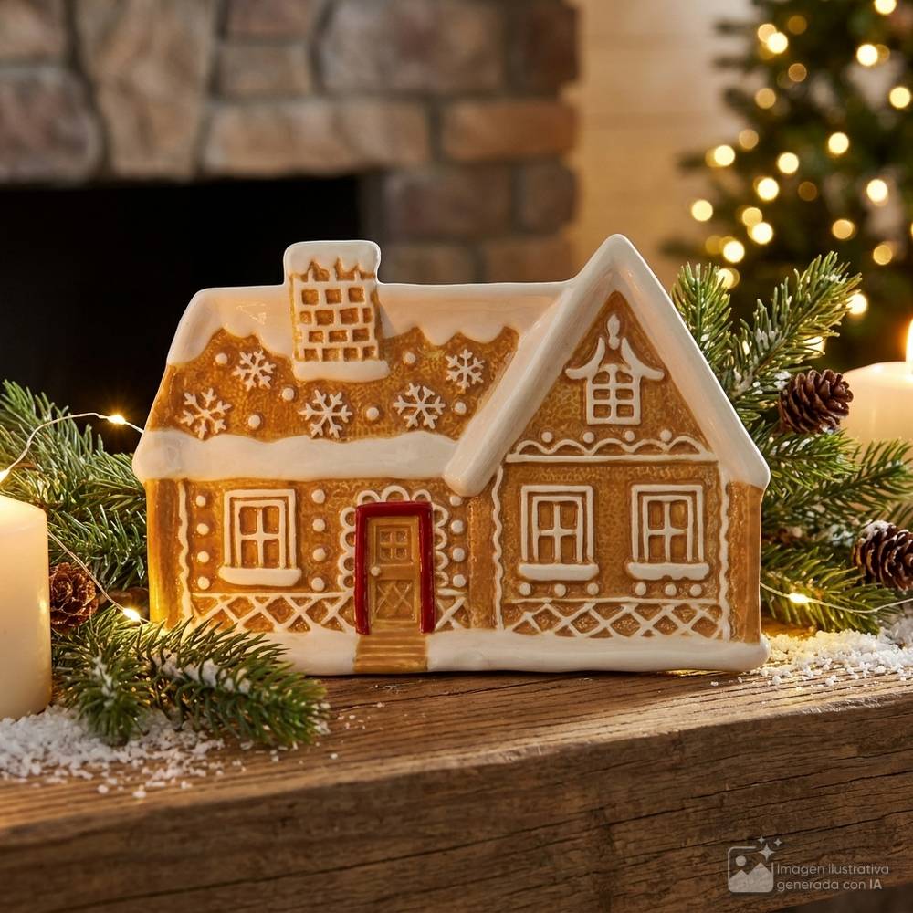 Plato decorativo navideño de casa 25.5x17.5x3cm café m0135