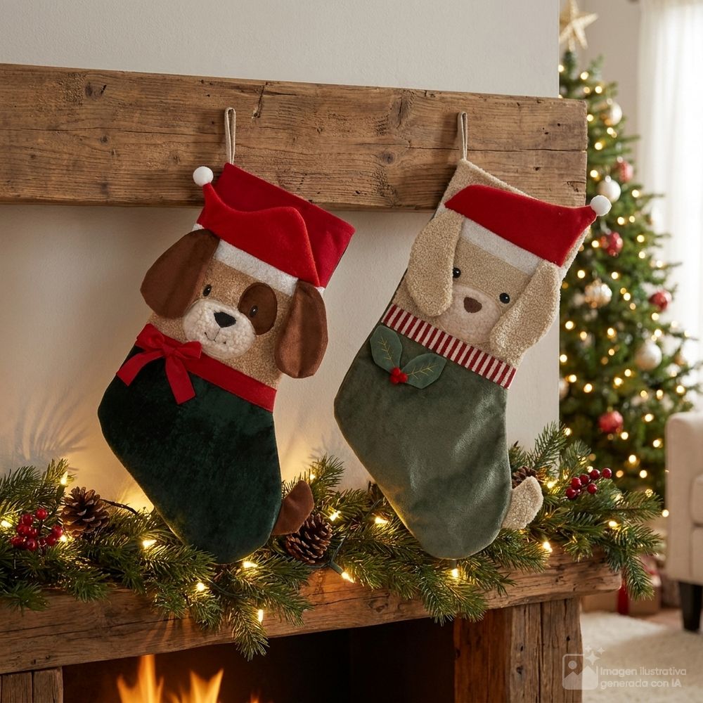 Adorno decorativo navideño de bota de poliéster con diseño