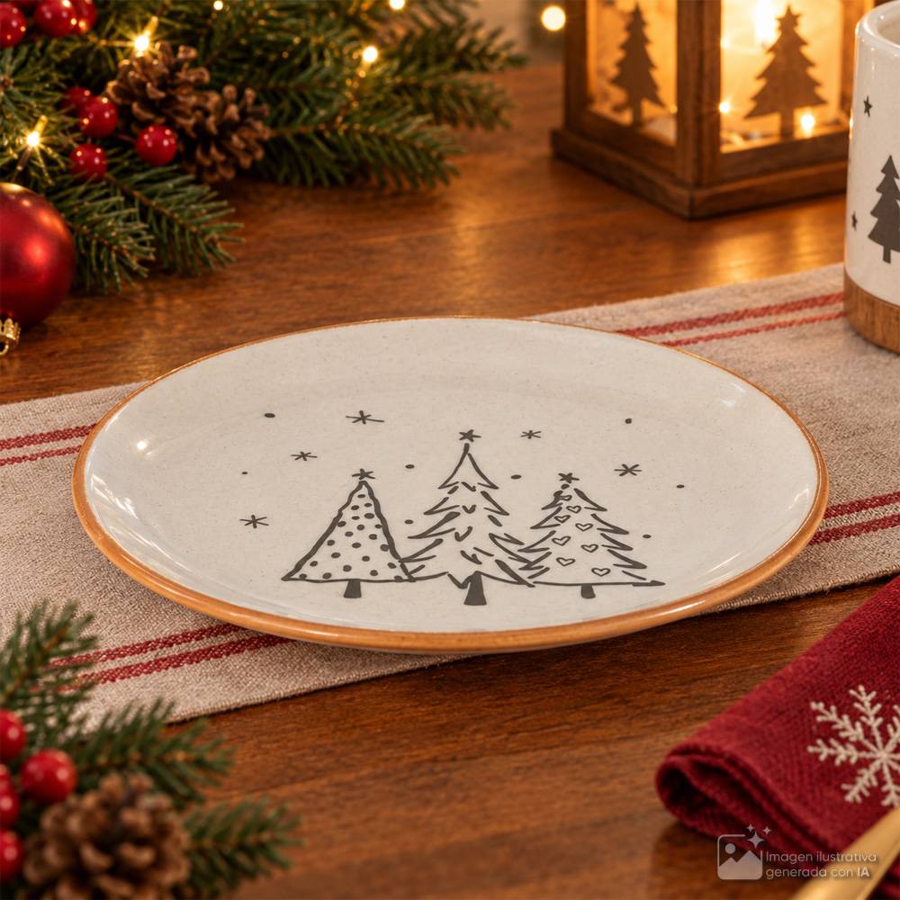 Plato plano de ceramica con diseño de navidad 20cm