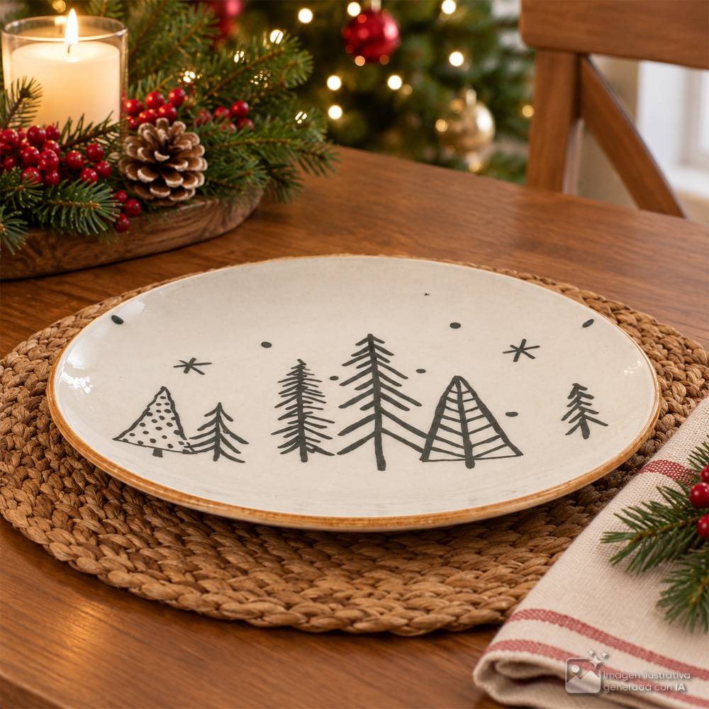 Plato plano de ceramica con diseño de navidad 24cm