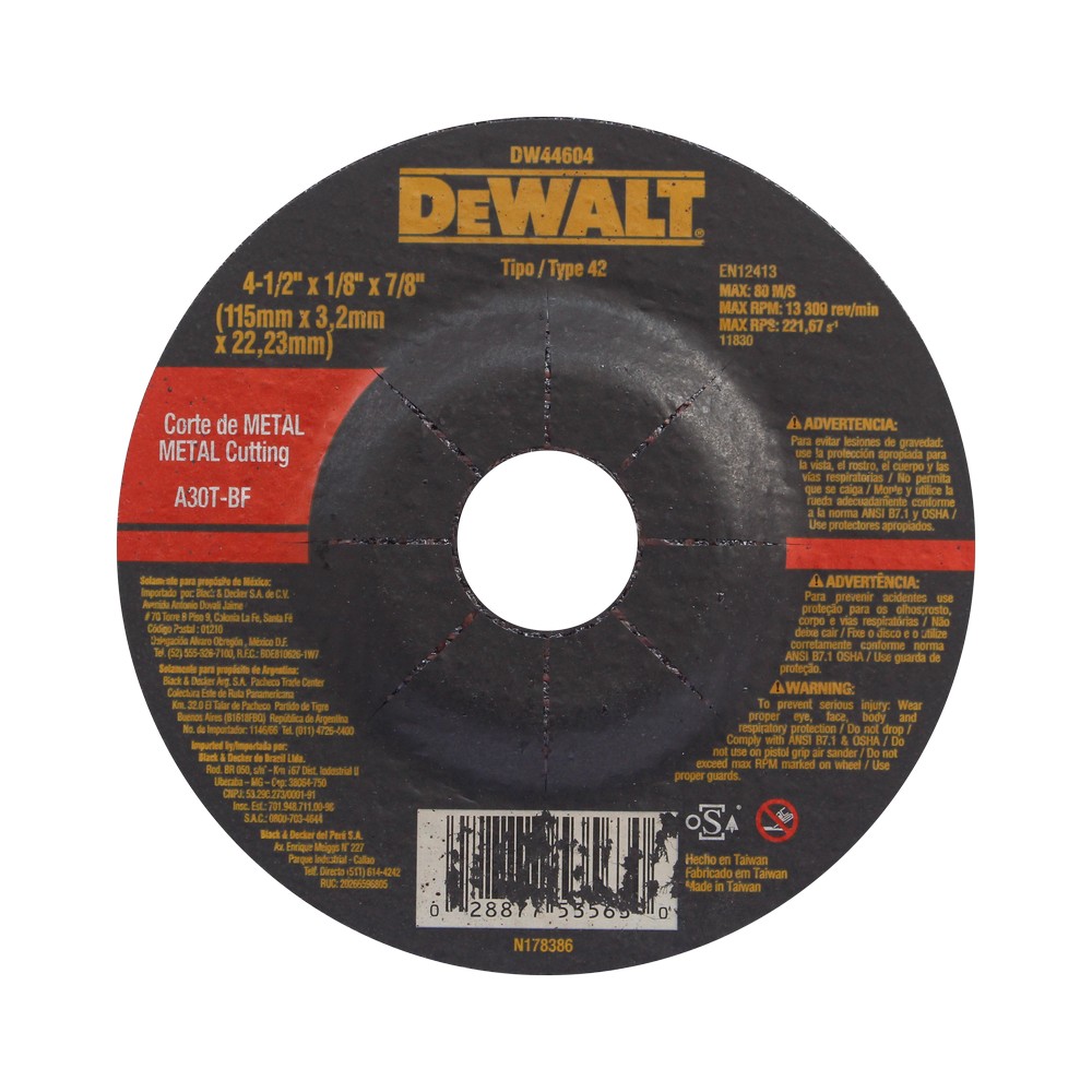 Disco de corte metal 4 ½ x 1-8 x 7-8 pulgada