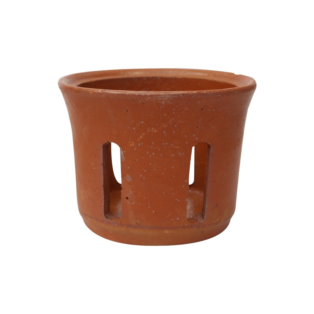 Maceta de barro cilíndrica ranurada 10.5 x 14 cm