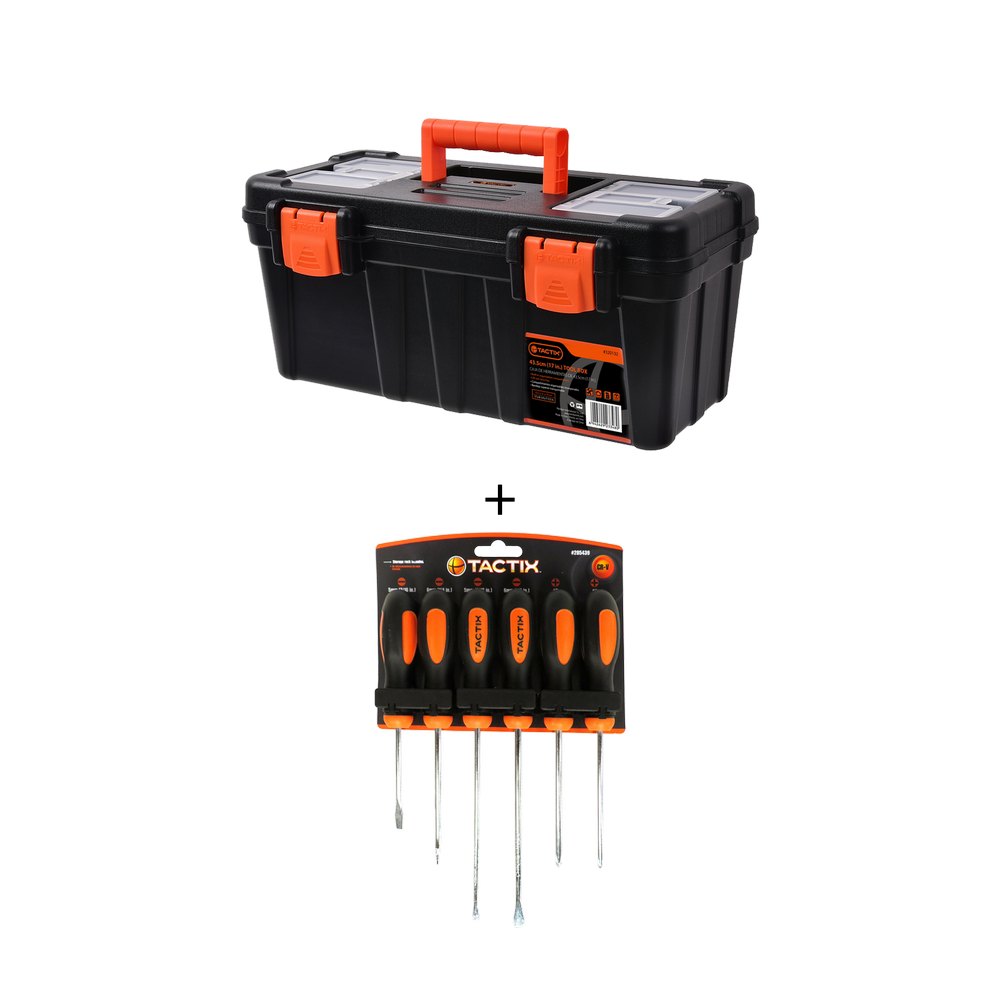 Kit - caja plastica para herramientas + juego de destornilladores mixto