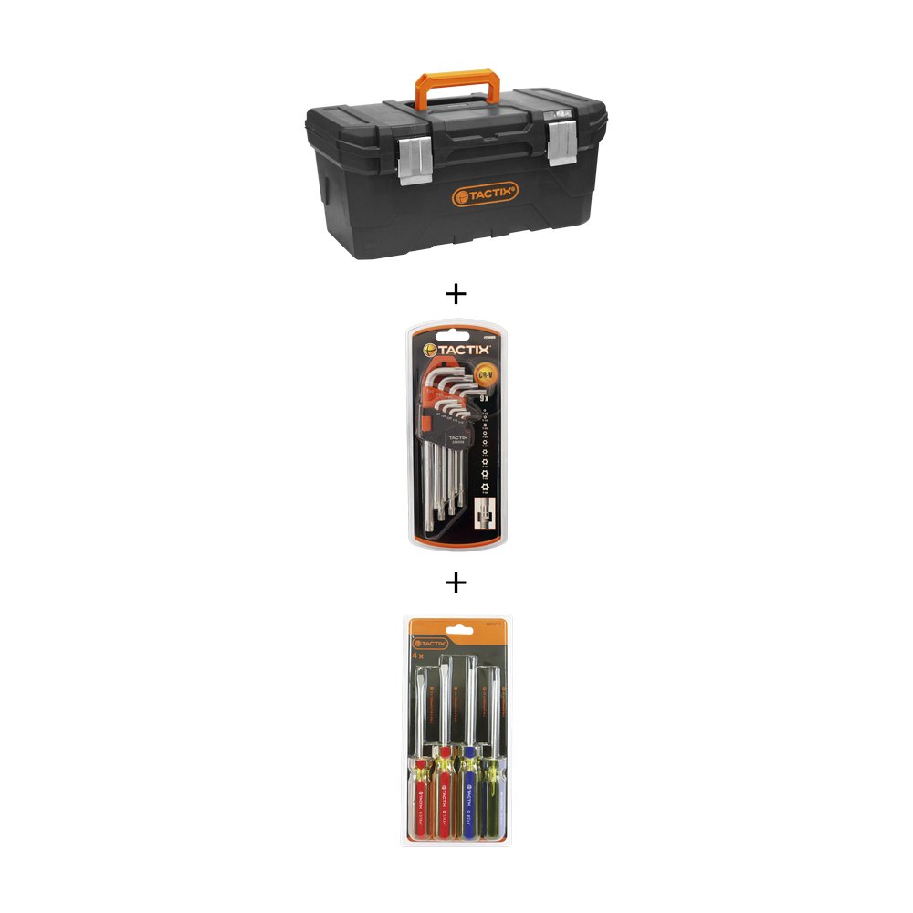 Kit - caja plastica 20" + juego de llaves allen torx + juego de destornilladores