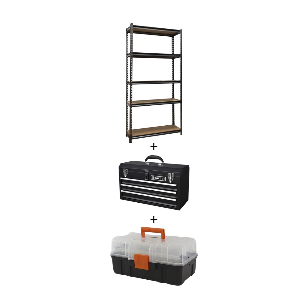 Kit - estante 5 paneles + caja metalica 20.1/2" + caja plastica 13"